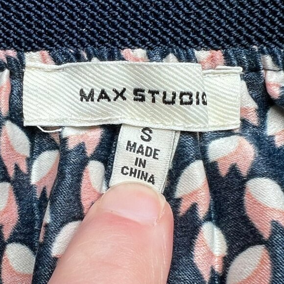 Max Studio Pleated Midi Skirt Navy Pink Floral Print Small - Picture 5 of 9